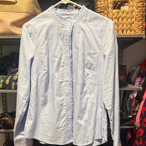 Boden Sky Blue Women’s Dress Shirt with Ruffle Detail